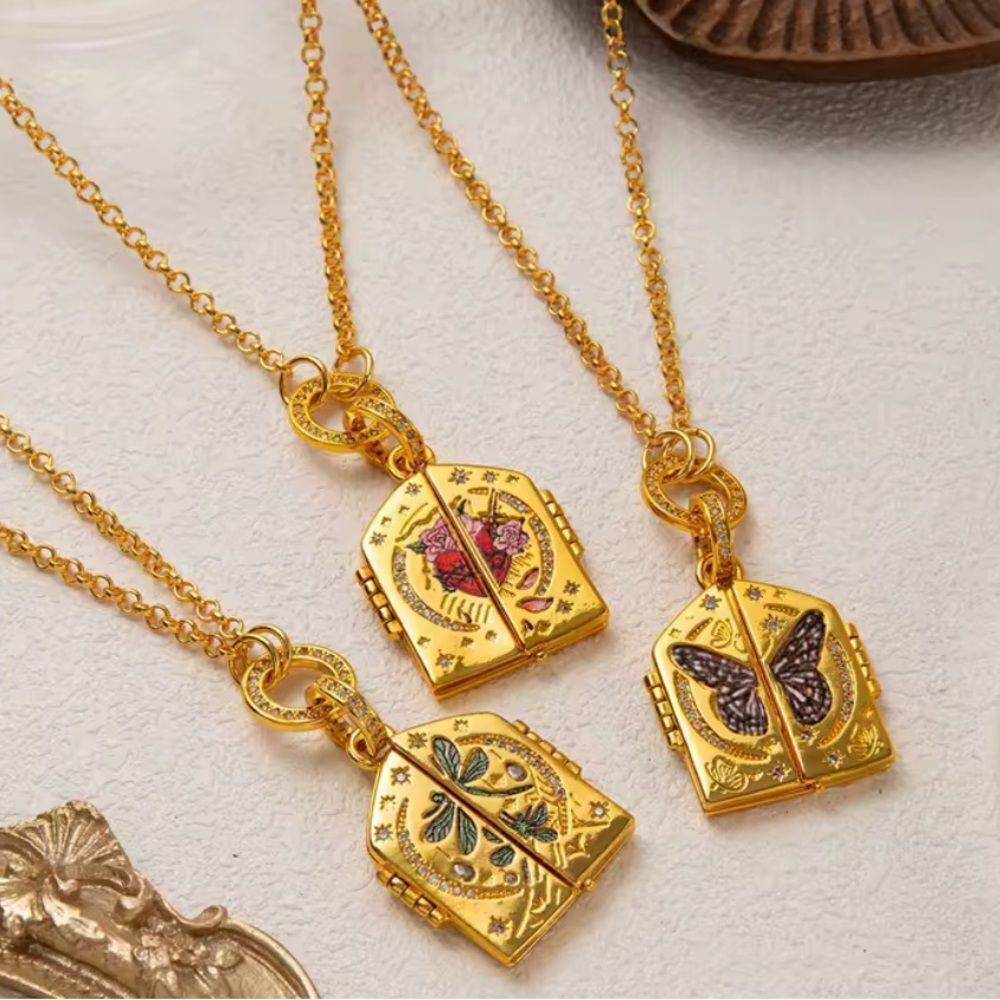 Gold Butterfly Locket Necklace N1274